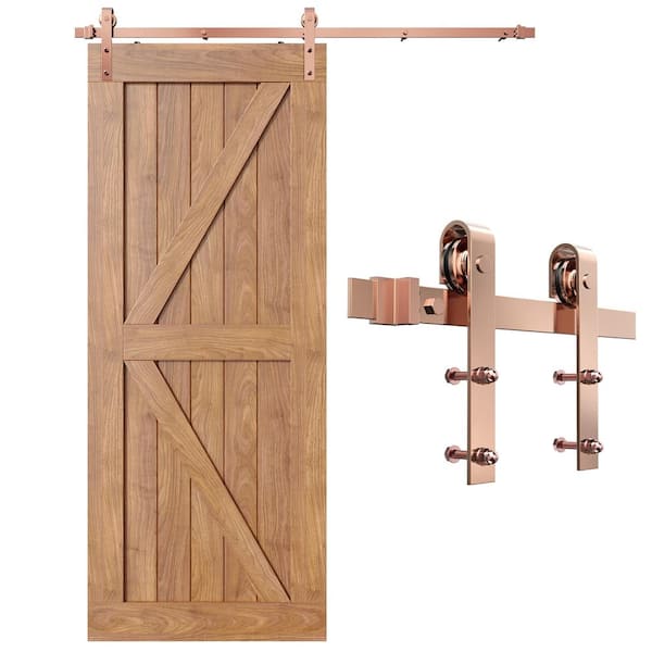 Boyel Living 6.6 ft./79 in. Rose Gold Sliding Barn Door Track and Hardware Kit with J-Shape Hanger for Single Door