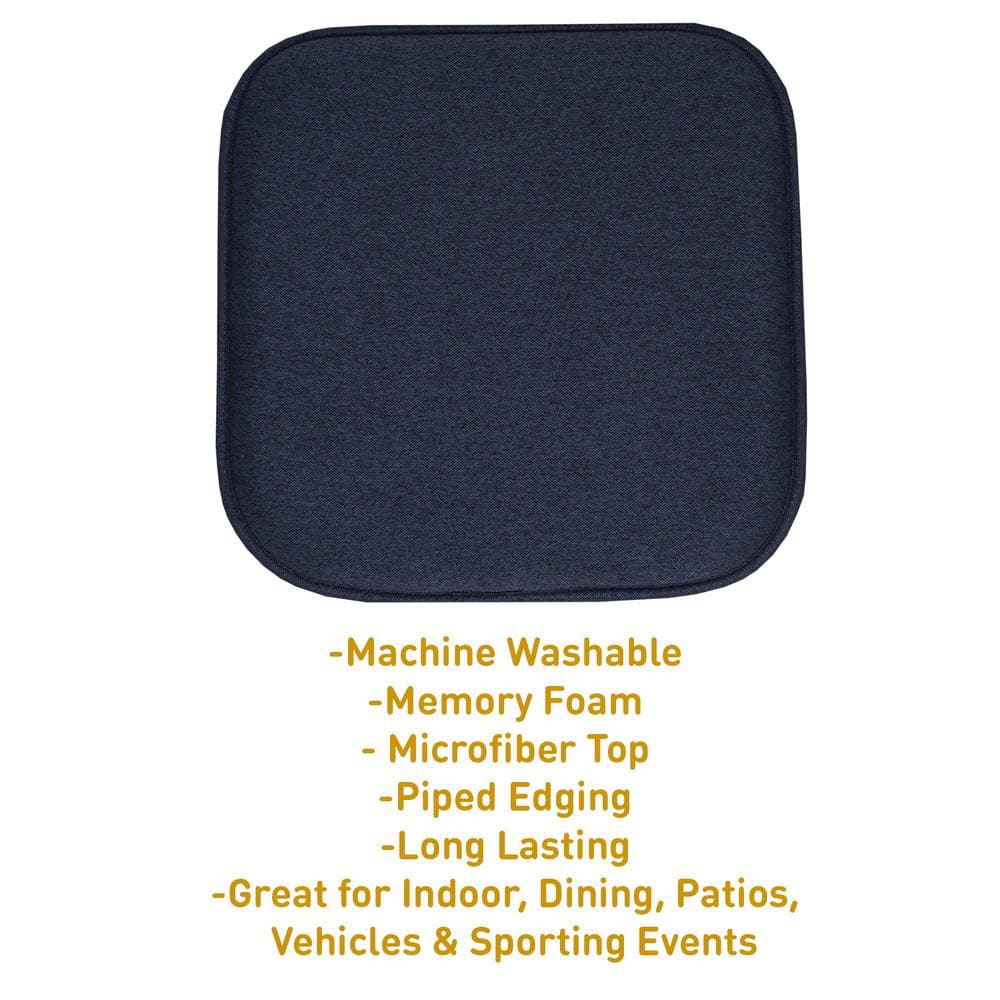 Navy Memory Foam Non-Slip Kitchen Chair Pads, 16" x 16", 4 Pack