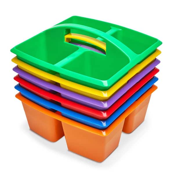 Angel Sar Multi-Colored 6-Pack Four-Equal Decorative Caddy, Plastic Caddy Organizers with Built-in Handles and Stackable Design