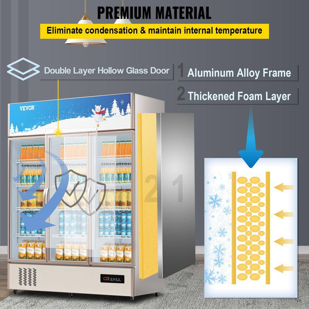 Silver Triple-Swing Glass Door Commercial Display Refrigerator