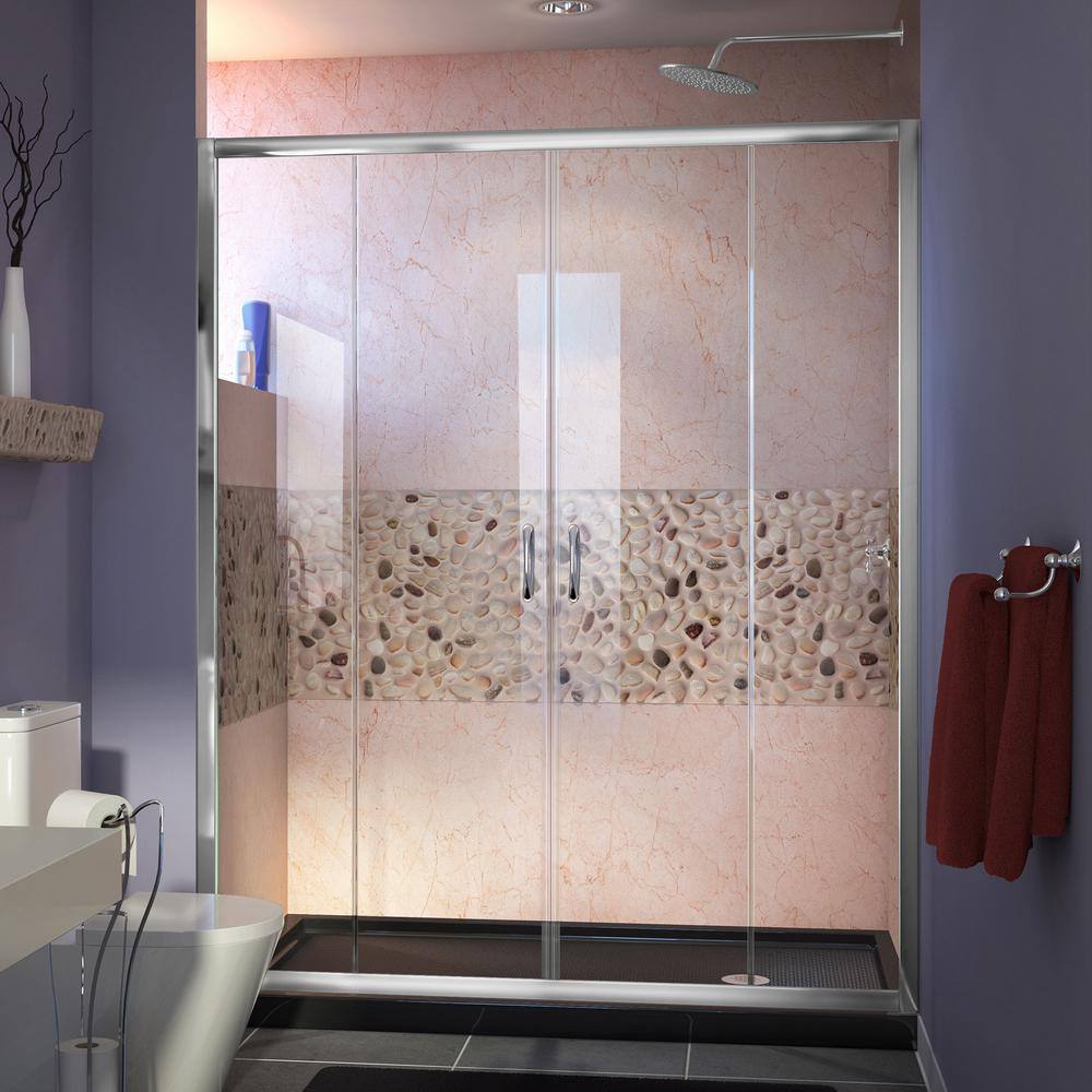 Visions 60 in. W x 30 in. D x 74-3/4 in. H Semi-Frameless Shower Door in Chrome with Black Base Right Drain price history on PriceWatchPro