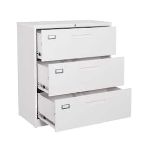 3 Drawer Lateral Cabinet White Metal Cabinets Storage Legal Letter Filing in 15.7"D x 35.4"W x 40.5"H