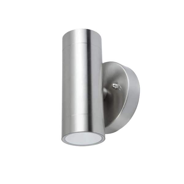 LUTEC 2-Light Brushed Stainless Steel Outdoor Integrated LED Wall Lantern Sconce