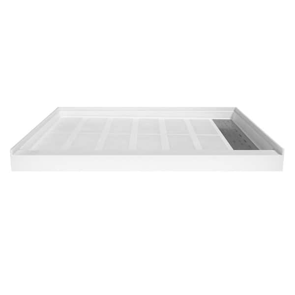 48 in. x 36 in. Composite Alcove Shower Pan Base with Stainless Steel Cover and Right Drain in White