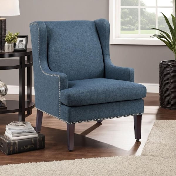 Rossana Blue and Brown Polyester Arm Chair with 4 Legs Base Style