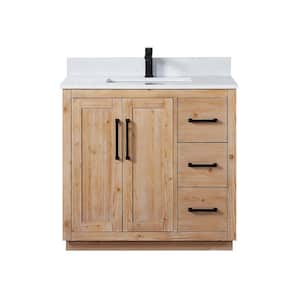 Cicero 36 in. W  x 22 in. D x 34 in. H Single Sink Bath Vanity in Light Brown with White Engineered Stone Top