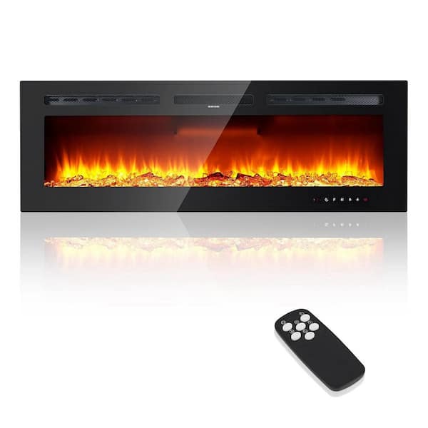 50 in. Recessed/Wall Mount Ventless Electric Fireplace Insert in Black with Remote Control and Timer