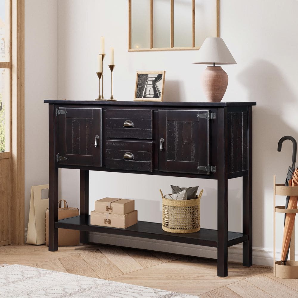 Noble House Warren 48 in. Brown Rectangle Wood Console Table with 2 ...