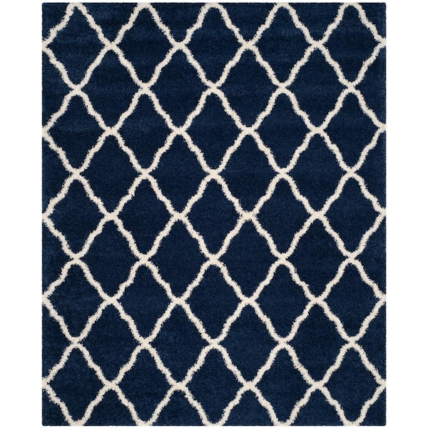 SAFAVIEH Hudson Shag Navy/Ivory 8 ft. x 10 ft. Trellis Area Rug