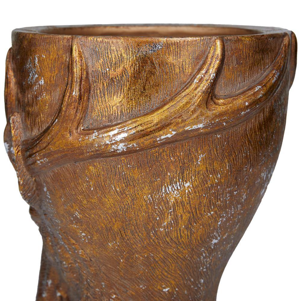 14 in. Bronze Polystone Deer-Inspired Indoor Planter