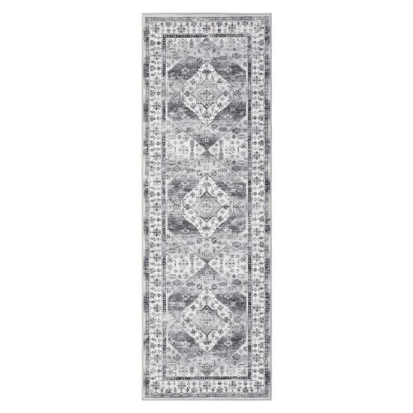 Vintage Carpet Gray 2X6ft Machine Washable Printed Deferred Short Pile Non-slip Rug Soft Foldable Indoor Rug
