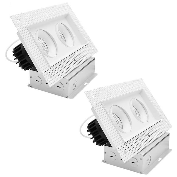 2-Head Integrated LED Rectangle Regressed Trimless Gimbal Light, 360° + 15° Swivel, 5CCT, 30W, 2000LM, Dimmable 2 Pack