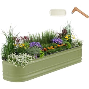 17 in. Tall 9 in 1 Novel Modular Raised Garden Bed Kit Metal Planter Box w/2 in 1 Wrench Magnetic Plant Tags Olive Green