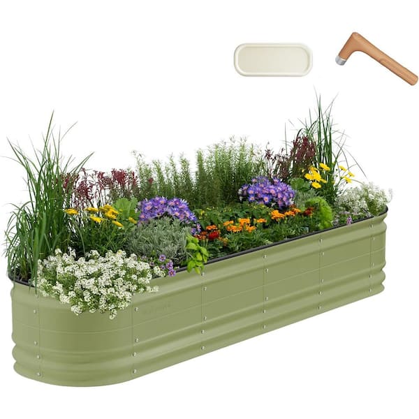 vego garden 17 in. Tall 9 in 1 Novel Modular Raised Garden Bed Kit Metal Planter Box w/2 in 1 Wrench Magnetic Plant Tags Olive Green