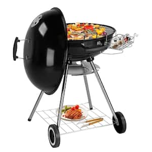 Portable Charcoal Grill in Black with Wheels and Storage Holder