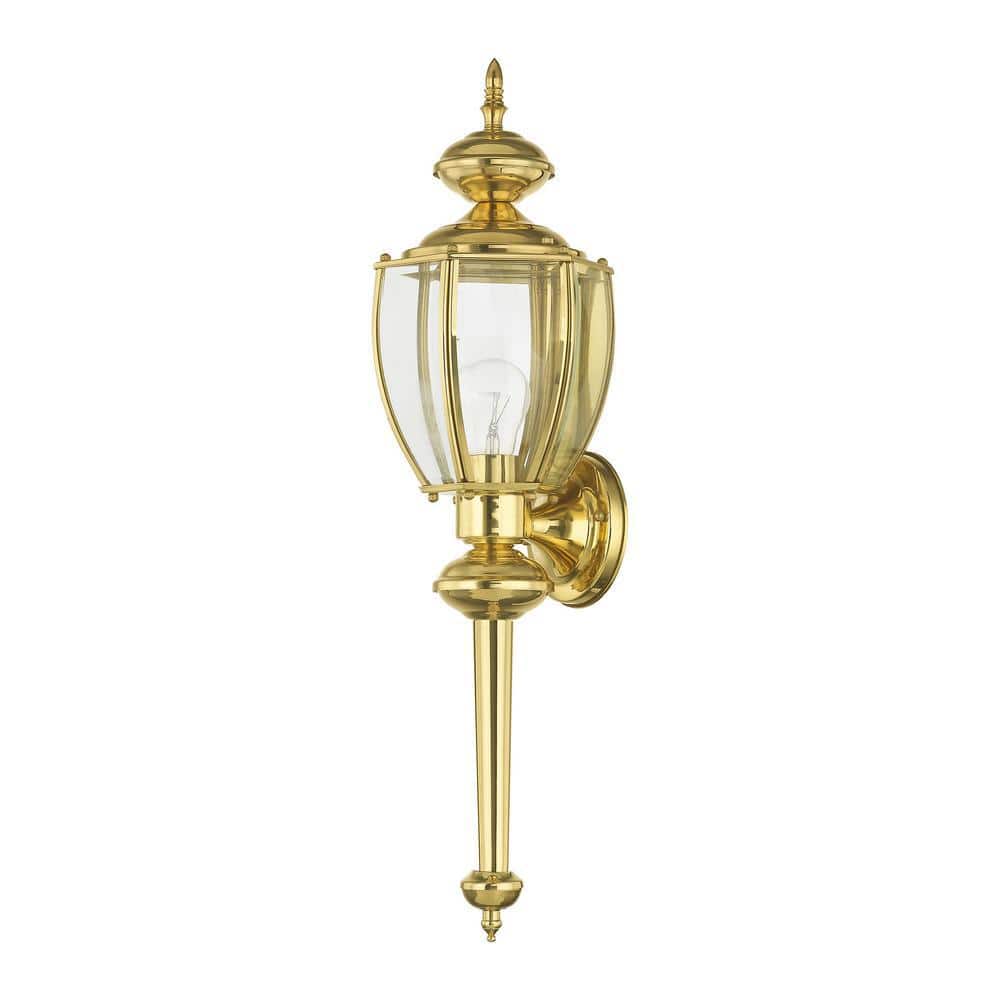 Elegant Polished Brass Outdoor Wall Lantern with Clear Beveled Glass