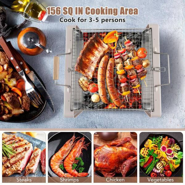Alpulon Folding Charcoal BBQ Grill with Dishwasher-safe Grill