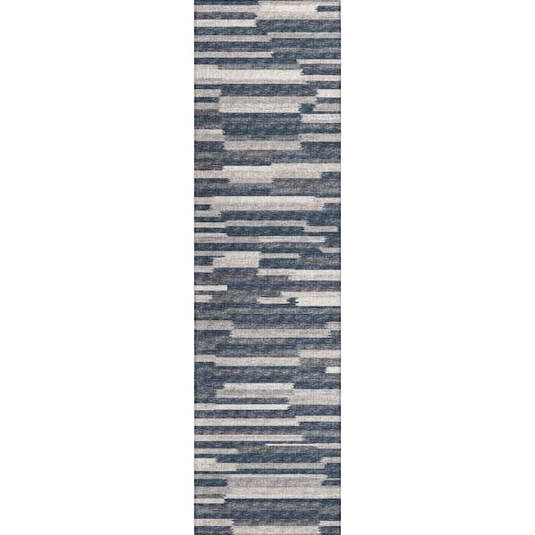 Addison Rugs Yuma Grey 2 ft. 3 in. x 7 ft. 6 in. Geometric Indoor/Outdoor Washable Area Rug