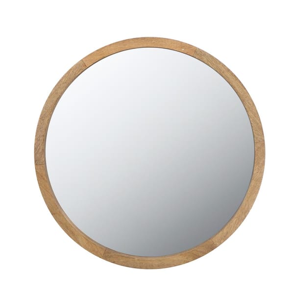 Unbranded 20 in. W x 20 in. H Round Wooden Framed Wall Mounted Natural Mirror for Living Room Dining Room