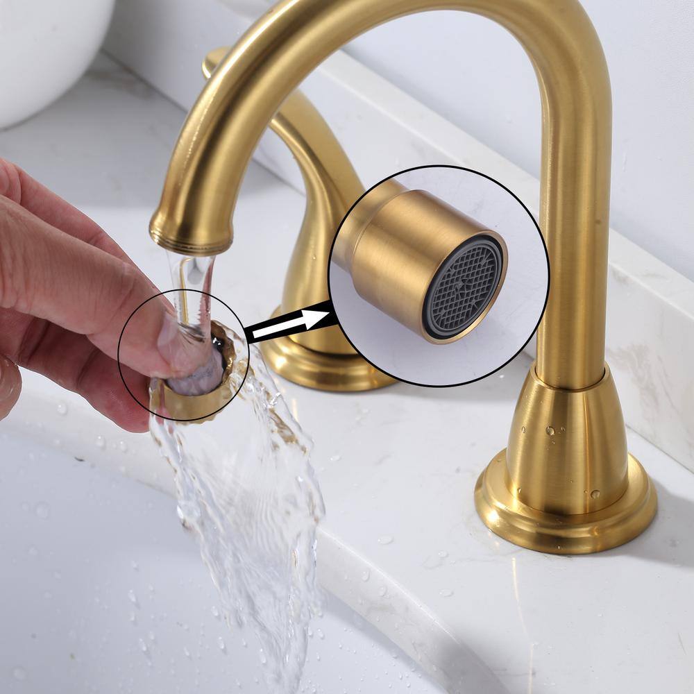 8 Inch Brushed Gold Double Handle Widespread Bathroom Faucet