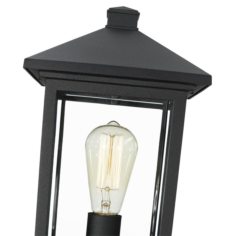 Black Cast Aluminum Outdoor Pier Mount Lantern with Clear Glass