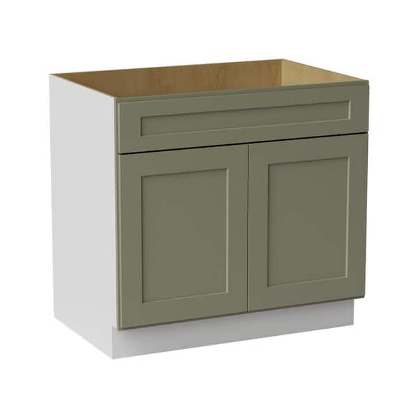 36 in. W x 24 in. D x 34.5 in. H Ready to Assemble Solid Wood Shaker Sink Base Kitchen Cabinet in Sage Green