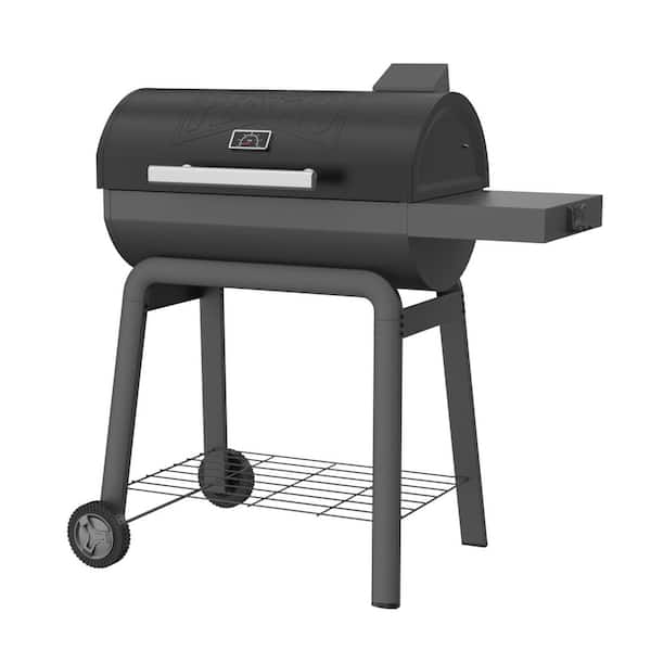 Barrel 30 in. Heavy Duty Charcoal Grill in Black with Side Table and 664 sq. in. Cooking Area