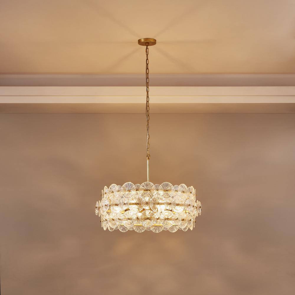 Gold Drum Chandelier with Hand-Made Glass Discs