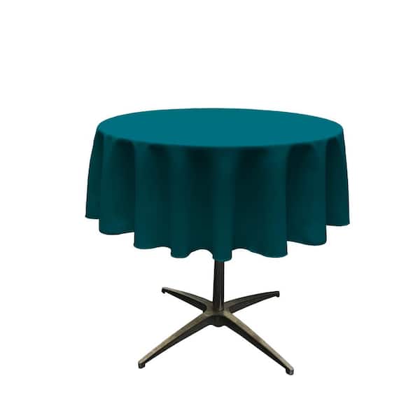 La Linen 58 In Round Dark Teal, How Many Chairs Fit Around A 66 Inch Round Tablecloth