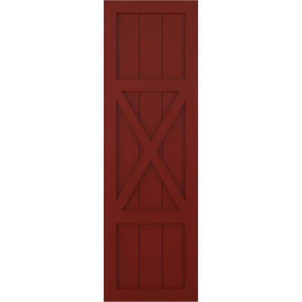 Ekena Millwork 12 in. x 77 in. True Fit PVC Center X-Board Farmhouse Fixed Mount Board and Batten Shutters Pair in Pepper Red