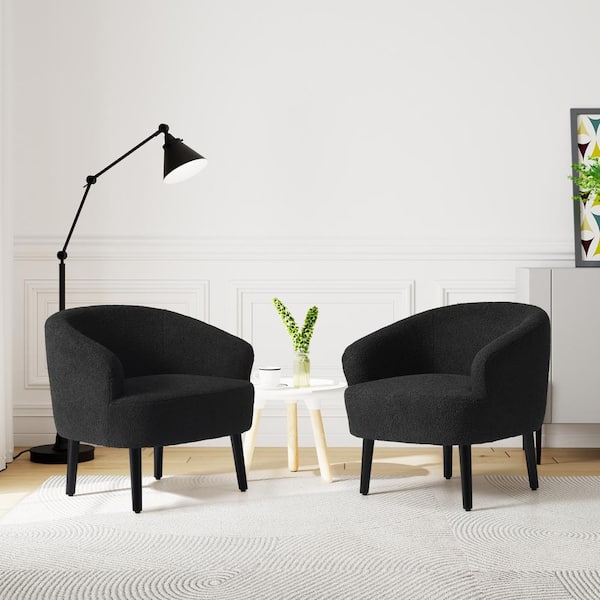 Bayville 29 in. Wide Faux Shearling Fabric Accent Chair With Arms (Set of 2), Black