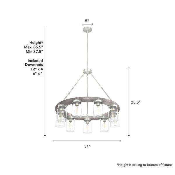 Hunter - Devon Park 9-Light Brushed Nickel Wagonwheel Chandelier with Clear Glass Shades Kitchen Light