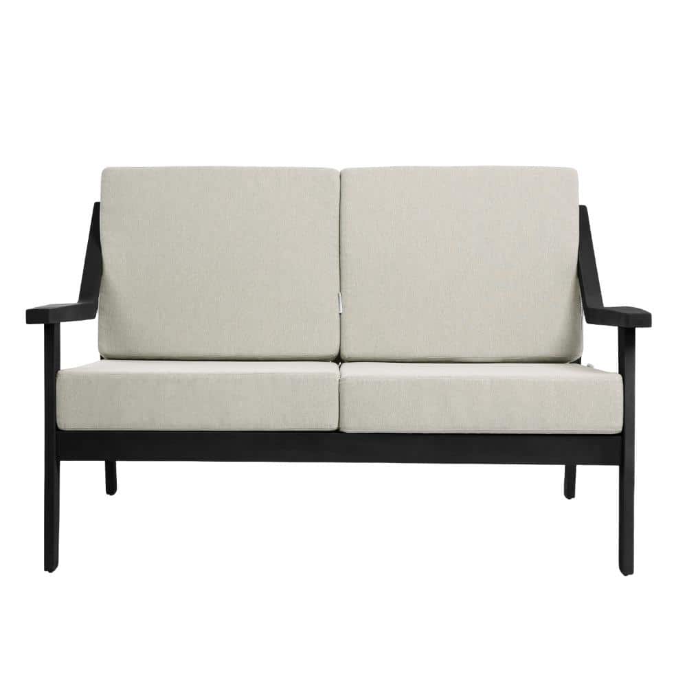 Black Wood Outdoor Lounge Chair Loveseat with Light Camel Cushions price history on PriceWatchPro