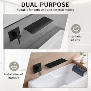 Single Handle Wall Mount Bath Spout Waterfall Tub Black Faucet Bathtub Filler shelf in Matte Black