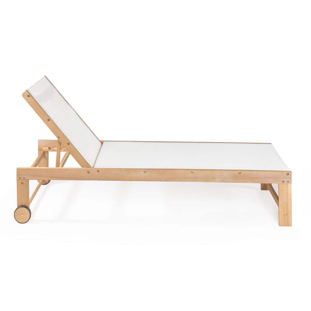 White and Light Teak Acacia Wood 3-Position Outdoor Chaise Lounge Set with Side Table