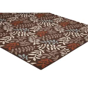 Chester Leafs Brown 5 ft. Round Area Rug