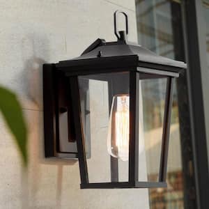 Modern Coastal Matte Black Outdoor Sconce 1-Light Wall Mount Lantern with Clear Glass for Patio Porch Entry