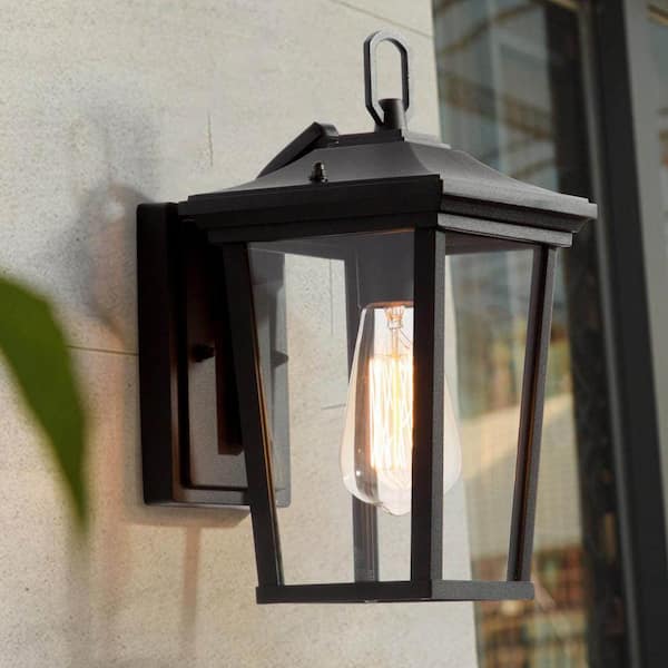 LNC Modern Coastal Matte Black Outdoor Sconce 1-Light Wall Mount Lantern with Clear Glass for Patio Porch Entry