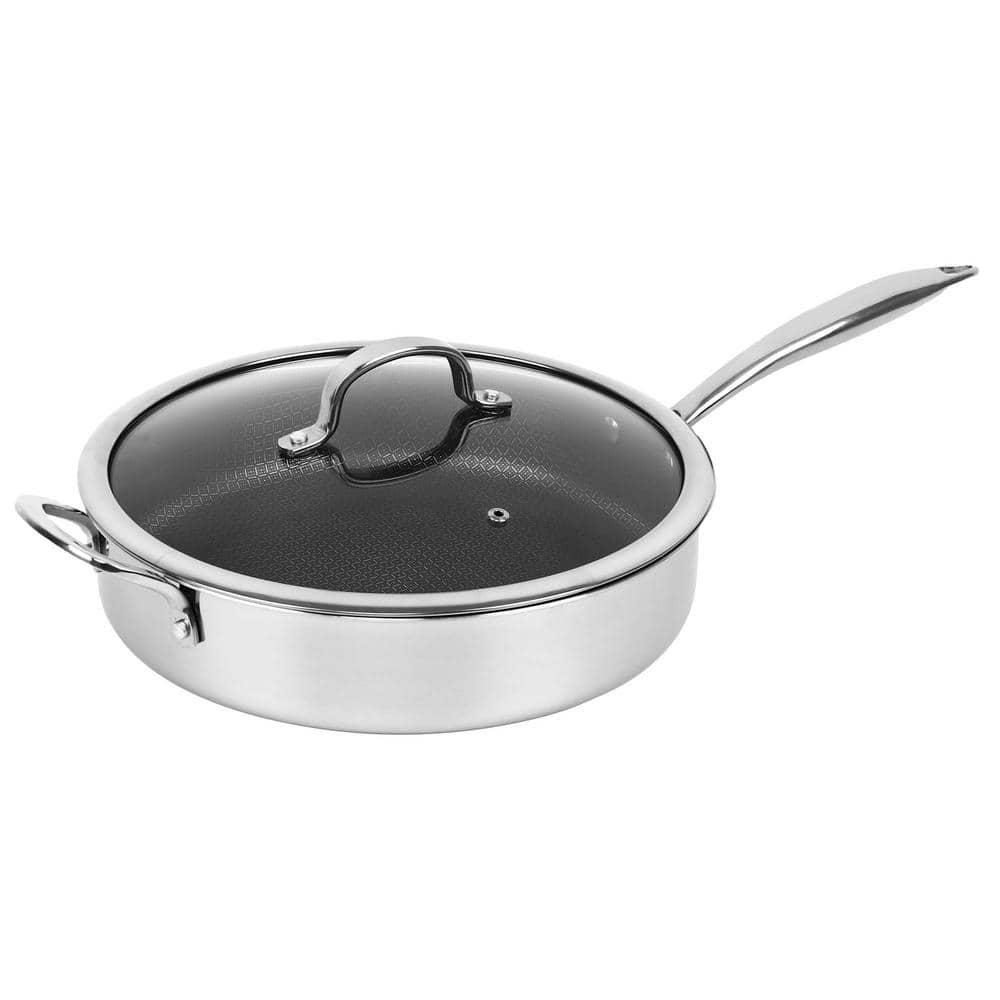 Brentwood 11 in. 3-Ply Hybrid Stainless Steel NonStick Skillet with Glass Lid