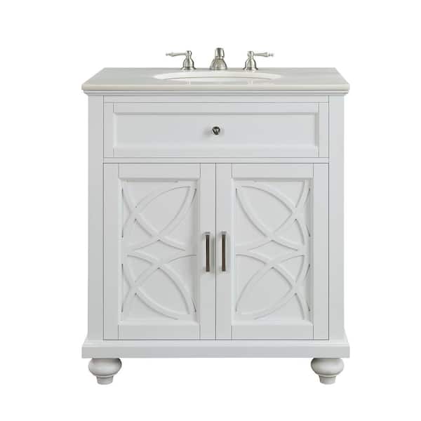 Bath Vanity In White With Marble, 31 Inch White Bathroom Vanity With Marble Top