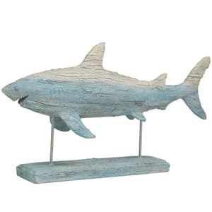 Light Blue Polystone Textured Ombre Shark Sculpture with Stand