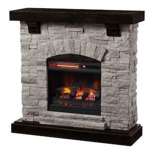 Pembroke 40 in. Freestanding Faux Stone Infrared Electric Fireplace in Gray with Mantel