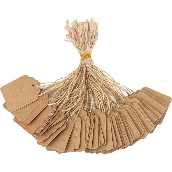 Unbranded 500Pcs Blank Brown Price Tags with String Kraft Paper 1.8x1.4IWritable Hanging Tags for Small Business Retail Jewelry