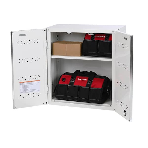 Husky - HUSKY 28 in. W x 30 in. H x 12 in. D Folding System 22-Gauge Steel 1-Shelf Wall Mounted Garage Cabinet in White Gloss