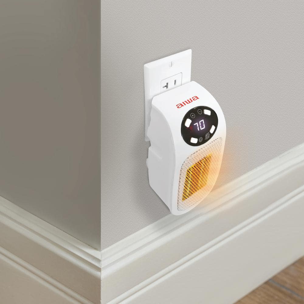 Compact White Plug-in Electric Space Heater with LCD Screen and Timer