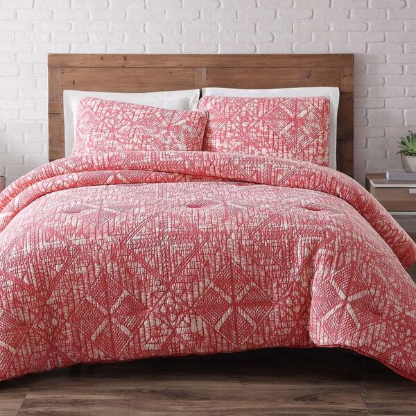 Brooklyn Loom Sand Washed Cotton Twin XL Quilt Set in Coral