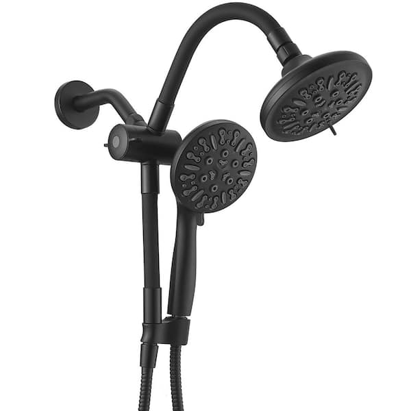 BWE 8-Spray Wall Mount Handheld Shower Head Shower Faucet 1.8 GPM with 3-Way Combo Dual 2 in 1 Shower head in Matte Black