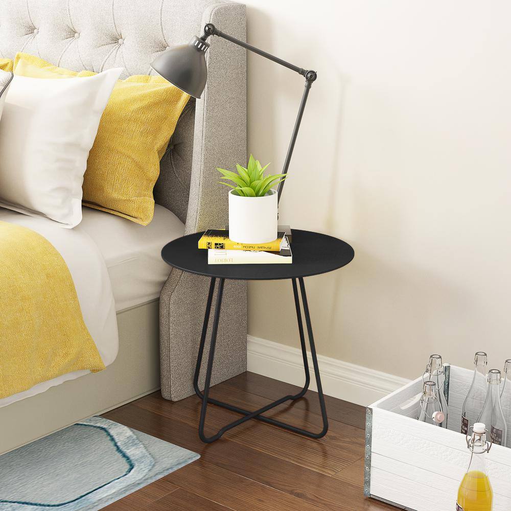 Black Round Steel Patio Side Table with Adjustable Feet