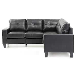 Newbury 82 in. W 2-Piece Faux Leather L Shape Sectional Sofa in Black