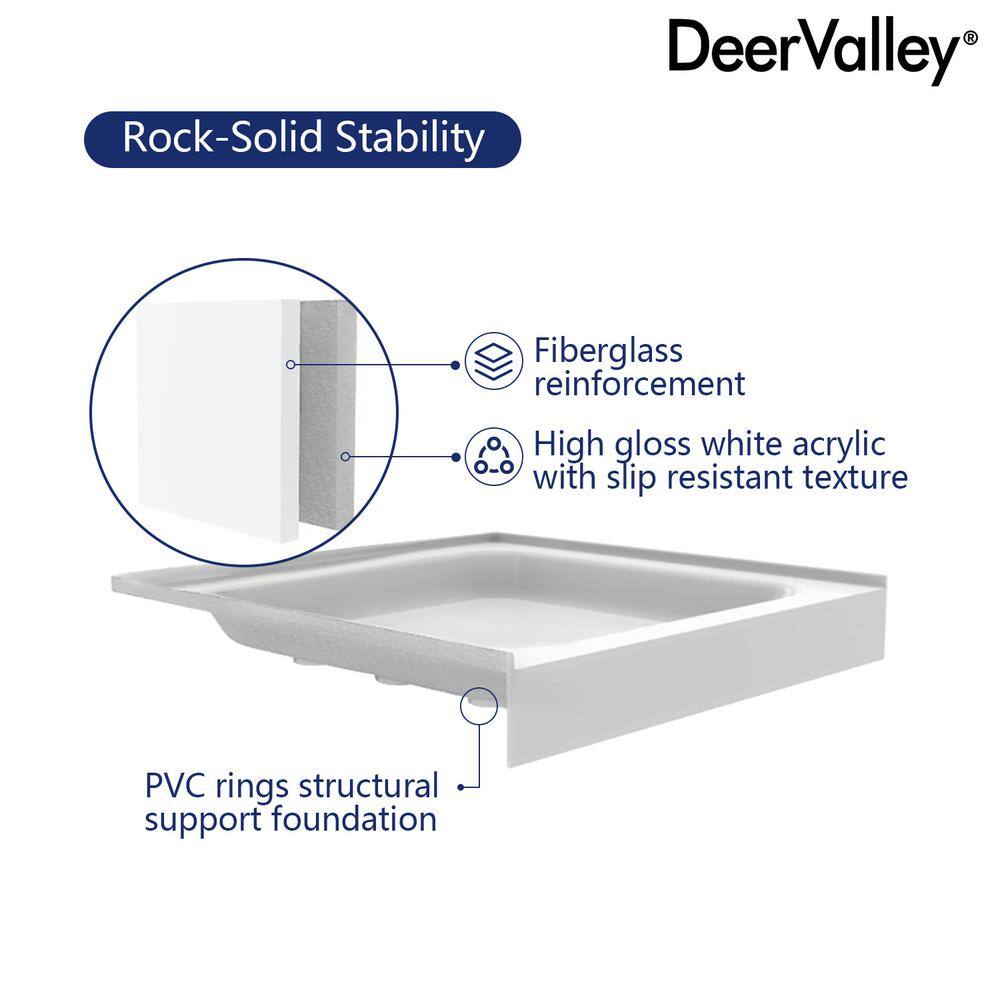 White Acrylic 60'' x 34'' Non-Slip Shower Base with Center Drain